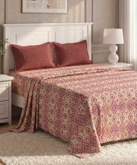 Urban Comfort Queen Bedsheet Set, Aria Red |144 TC Cotton| 2 Pillow Covers