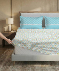 Soft Comfort King Fitted Bedsheet Set, Fiona |200TC Cotton|2 Pillow Covers
