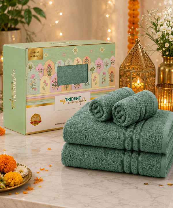 Moment Gold Towels 4Pc Set, Dark Sage | 400GSM 100% Cotton