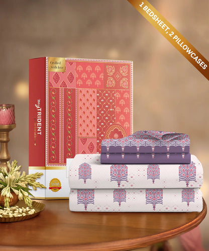 Celebration Queen Bedsheet Set, Saanjh Purple | 144 TC Cotton| 2 Pillow Covers