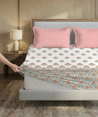 Soft Comfort King Fitted Bedsheet Set, Cascade |200TC Cotton|2 Pillow Covers