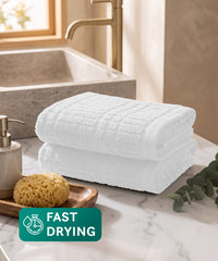 Fast Dry FABO 2 Pc Hand Towel, White| 400GSM| Super Absorbent