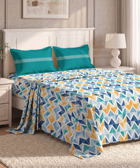 Urban Comfort Queen Bedsheet Set, Trippy Triangles Blue |144 TC Cotton| 2 Pillow Covers