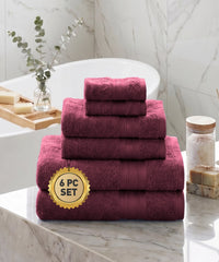Soft Comfort 6Pc Towel Set, Red Wine|509 GSM Cotton|Air Rich Technology