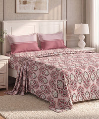 Urban Comfort Queen Bedsheet Set, Delicate Blush |144 TC Cotton| 2 Pillow Covers