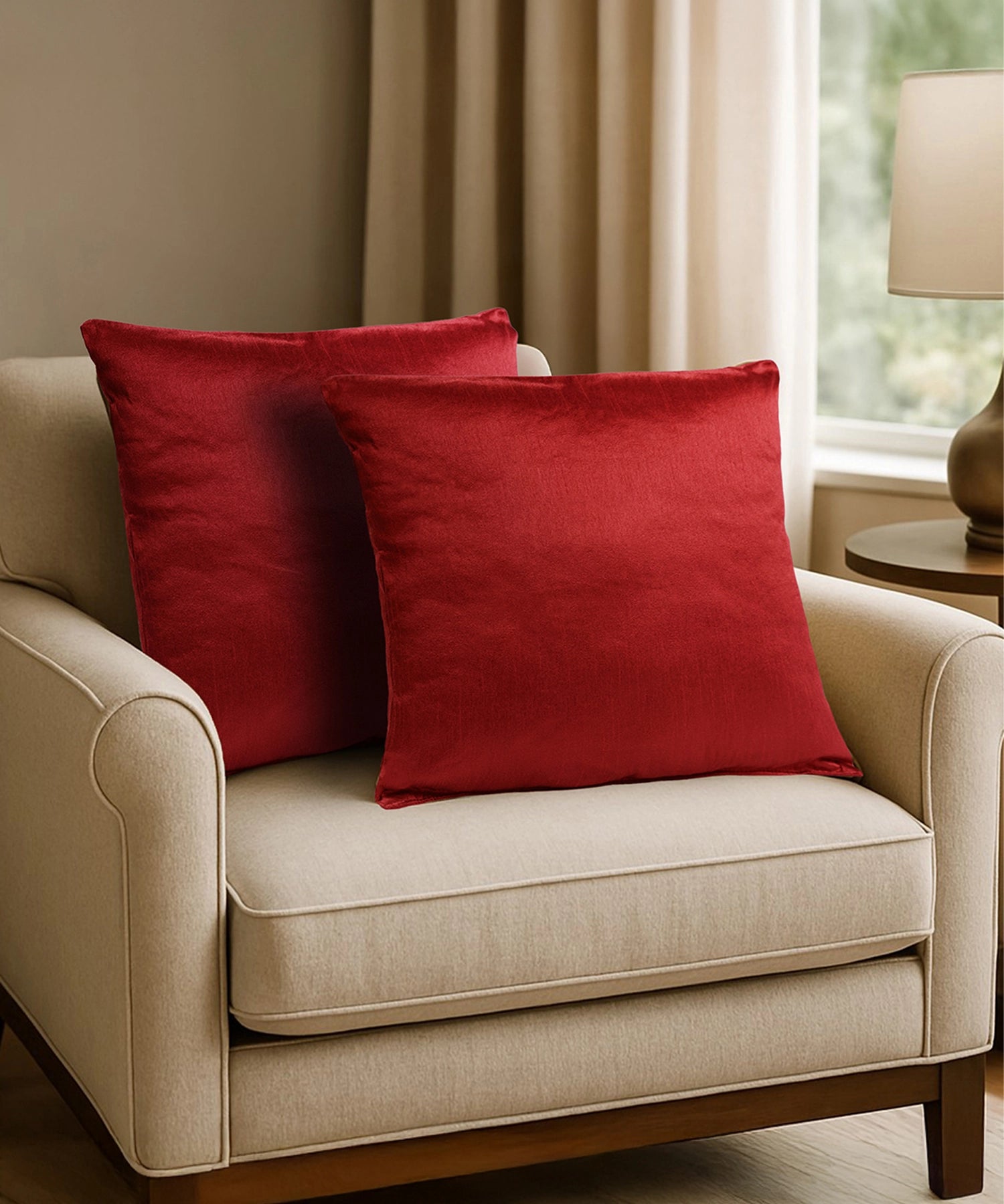 Everyday Solid Single Cushion, 250 GSM, 40 cm x 40 cm, Passion Red