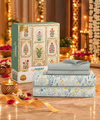 Celebration Printed Double Bedsheet, Fern Blue|144 TC|2 Pillow Covers