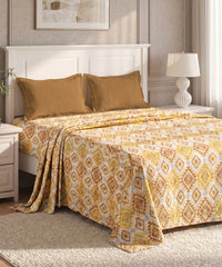 Urban Comfort Queen Bedsheet Set, Aria Yellow |144 TC Cotton| 2 Pillow Covers