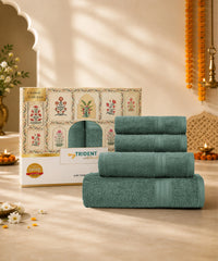 Celebration Towels 4Pc Set, Pine Green|450GSM, 100% Cotton