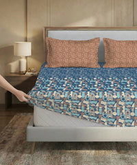 Soft Comfort King Fitted Bedsheet Set, Deco Dusk |200TC Cotton|2 Pillow Covers