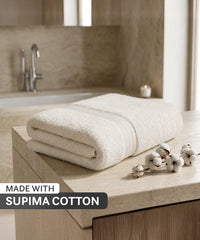 Finesse Supima 1Pc Bathsheet,Ivory| 600GSM| Highly absorbent