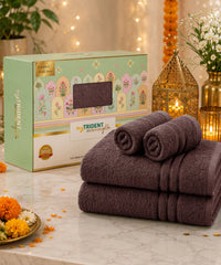 Moment Gold 4Pc Towel Set, Pecan Brown | 400GSM 100% Cotton