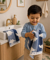 Juniors 2 Pc Hand Towel Set, Dino| 550 GSM | 100% Premium Cotton