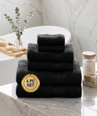 Soft Comfort 6Pc Towel Set, Black|509 GSM Cotton|Air Rich Technology