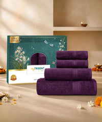 Carnival Towels 4Pc Set, Aubergine| 450 GSM, 100% Cotton