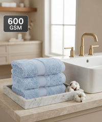 Luxe Home Supima Cotton 3 Pc Face Towel Set, Dusty Blue| 600 GSM | 100% Supima Cotton