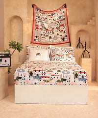 Shivan & Narresh King Bedsheet Set, Jaiscape |400TC Cotton|4 pillow covers
