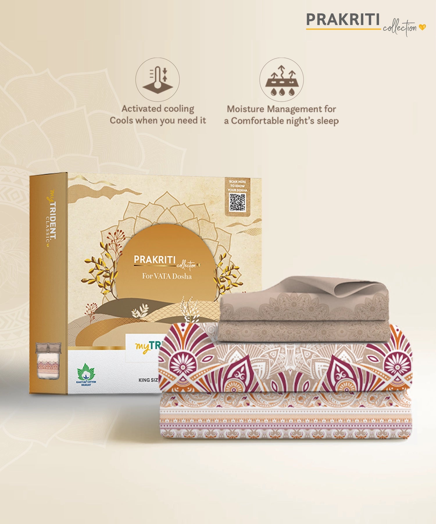 Classic Prakriti King Bedsheet Set, Tejas|210 TC Cotton|2 Pillow Covers