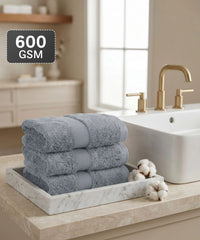 Luxe Home Supima Cotton 3 Pc Face Towel Set, Ultimate Grey| 600 GSM | 100% Supima Cotton
