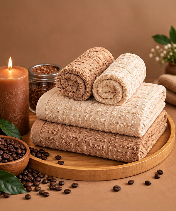 Aroma 4 Pc Towel Set, Coffee | 500 GSM Cotton