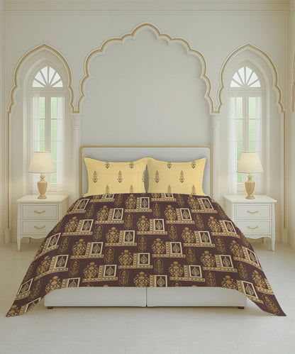 Home Essential Royal Bloom Queen Bedsheet Set, Mirabella Ochre | 144TC Cotton| 2 Pillow Covers