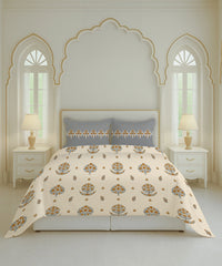 Home Essential Royal Bloom Queen Bedsheet Set, Lindon Grey| 144TC Cotton| 2 Pillow Covers