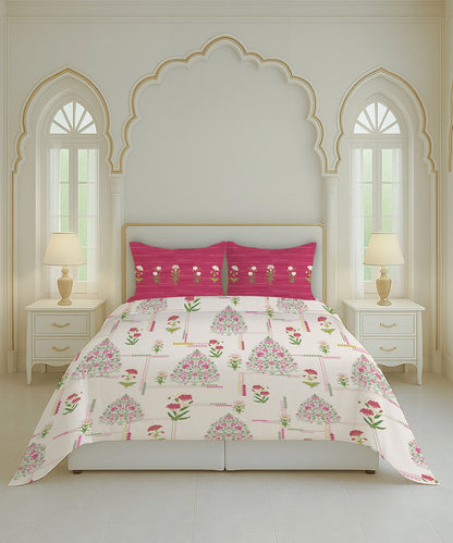 Home Essential Royal Bloom Queen Bedsheet Set, Gilded Dream Pink| 144TC Cotton| 2 Pillow Covers
