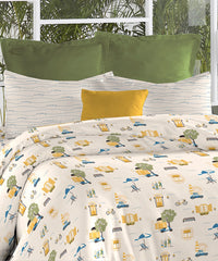 Atulaya Bharat King Bedsheet Set, Sun Sand & Serenity|144 TC Cotton|2 Pillow Covers