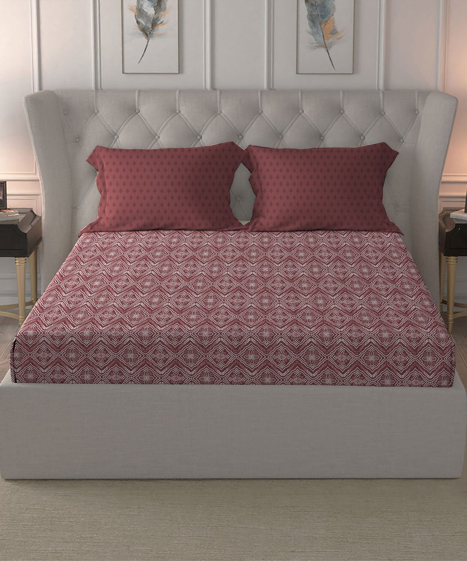 Comfort Living Queen Bedsheet Set,120 TC, 100% Cotton,  BANDHANI RED