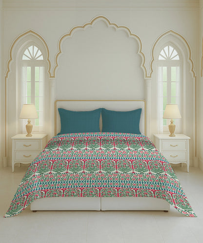 Home Essential Royal Bloom Queen Bedsheet Set, Rosario Teal| 144TC Cotton| 2 Pillow Covers