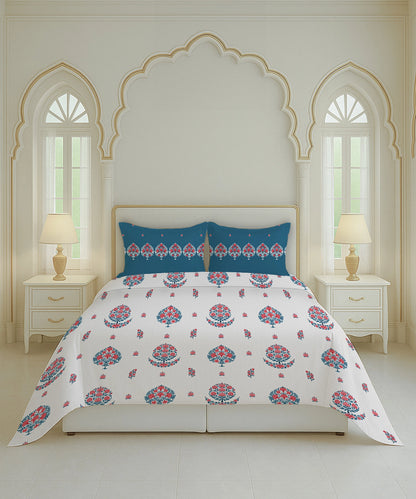 Home Essential Royal Bloom Queen Bedsheet Set, Lindon Blue| 144TC Cotton| 2 Pillow Covers