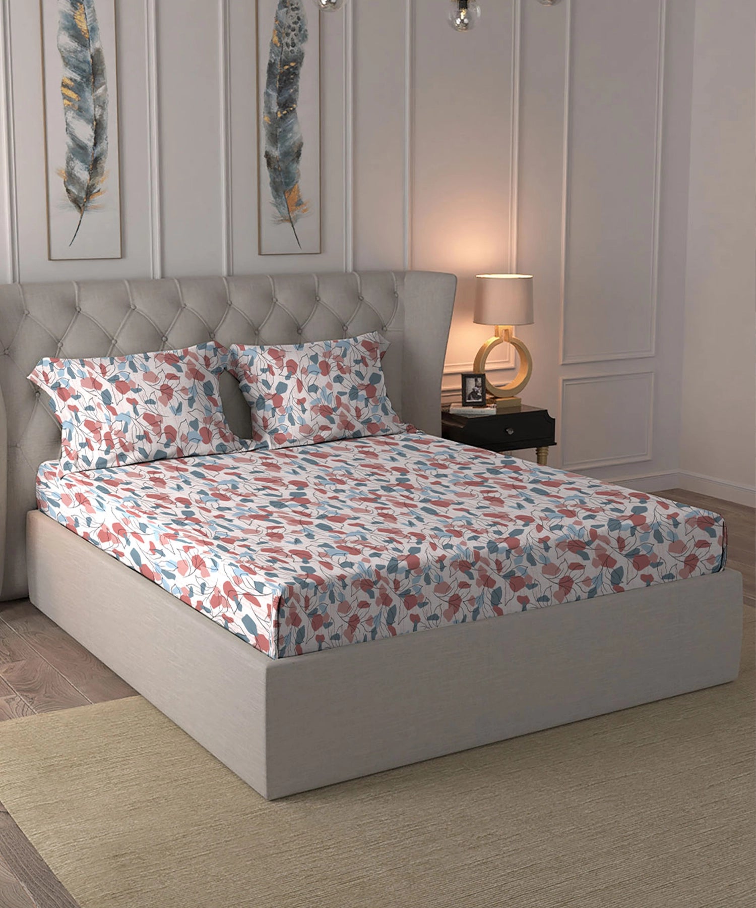 Home Essential Warm Fitted King Bedsheet, Eloise| 290 GSM Polyester|2 Pillow Covers