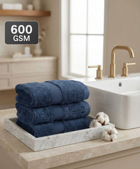 Luxe Home Supima Cotton 3 Pc Face Towel Set, Sea Blue| 600 GSM | 100% Supima Cotton
