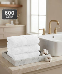 Luxe Home Supima Cotton 3 Pc Face Towel Set, White| 600 GSM | 100% Supima Cotton