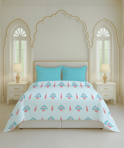 Home Essential Royal Bloom Queen Bedsheet Set, Raya Blue| 144TC Cotton| 2 Pillow Covers