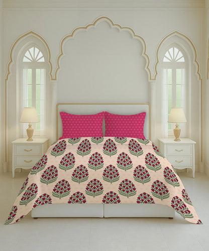 Home Essential Royal Bloom Queen Bedsheet Set, Dhalia Pink| 144TC Cotton| 2 Pillow Covers