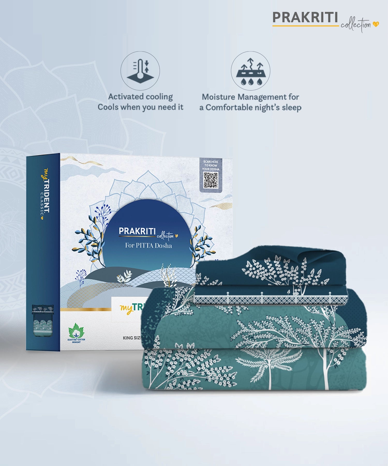 Classic Prakriti King Bedsheet Set, Vayu|210 TC Cotton|2 Pillow Covers