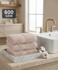 Luxe Home Supima Cotton 3 Pc Face Towel Set, Dark Sand| 600 GSM | 100% Supima Cotton
