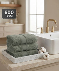 Luxe Home Supima Cotton 3 Pc Face Towel Set, Priarie Sage| 600 GSM | 100% Supima Cotton