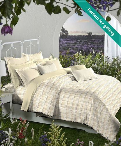 Aroma Vanilla King Bedsheet With 2 Pillow Cover Gift Set, 144 Tc, 100% Cotton, Geometric