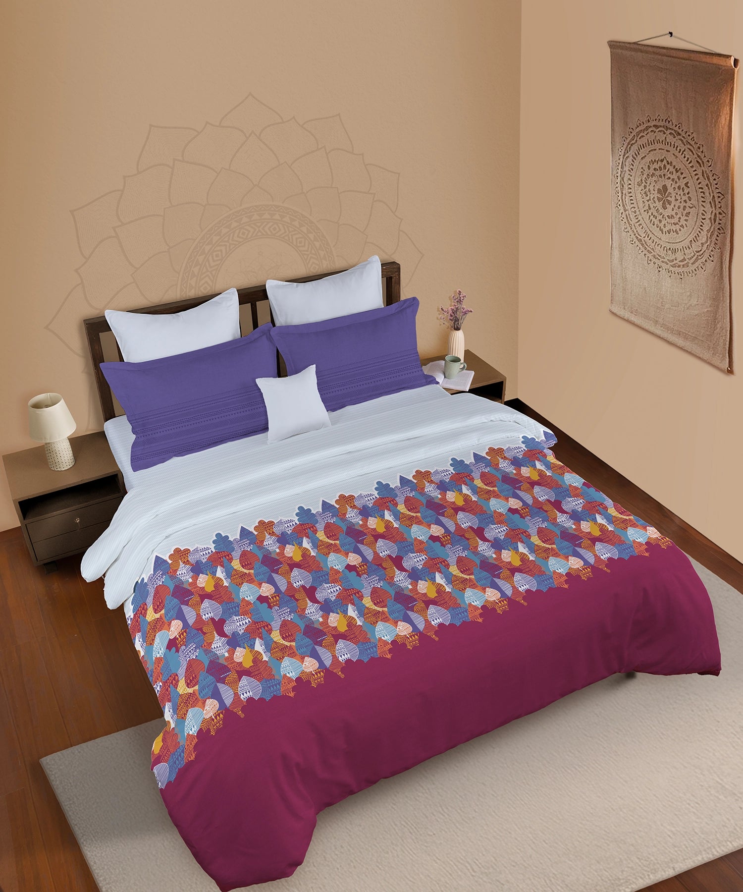 Classic Prakriti King Bedsheet Set, Taran|210 TC Cotton|2 Pillow Covers