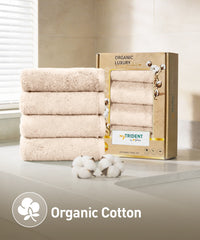 Organic Luxury 4Pc Face Towel, Beige|650 GSM Organic Cotton