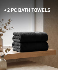 Soft Comfort 2Pc Bath Towel Set, Black|509 GSM Cotton|Air Rich Technology