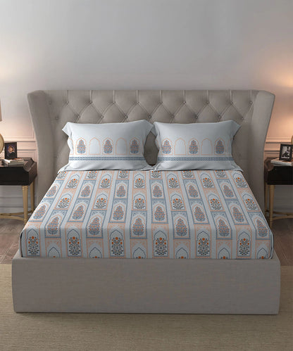 Celebration Queen Bedsheet Set, Mehira Grey | 144 TC Cotton| 2 Pillow Covers