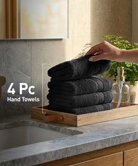 Soft Comfort 4Pc Hand Towel Set, Black|509 GSM Cotton|Air Rich Technology