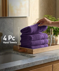 Soft Comfort 4Pc Hand Towel Set,Plum|509 GSM Cotton|Air Rich Technology