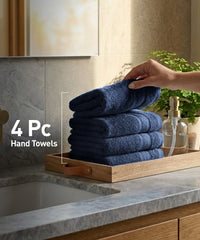Soft Comfort 4Pc Hand Towel Set,Navy Blue|509 GSM Cotton|Air Rich Technology