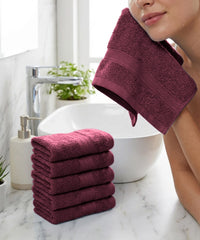 Soft Comfort 6Pc Face Towel Set, Red Wine|509 GSM Cotton|Air Rich Technology
