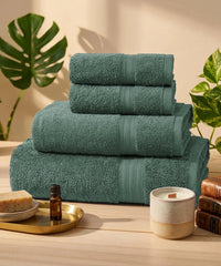 Celebration Towels 4Pc Set, Pine Green|450GSM, 100% Cotton
