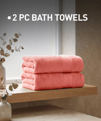Soft Comfort 2Pc Bath Towel Set, Coral Haze|509 GSM Cotton|Air Rich Technology